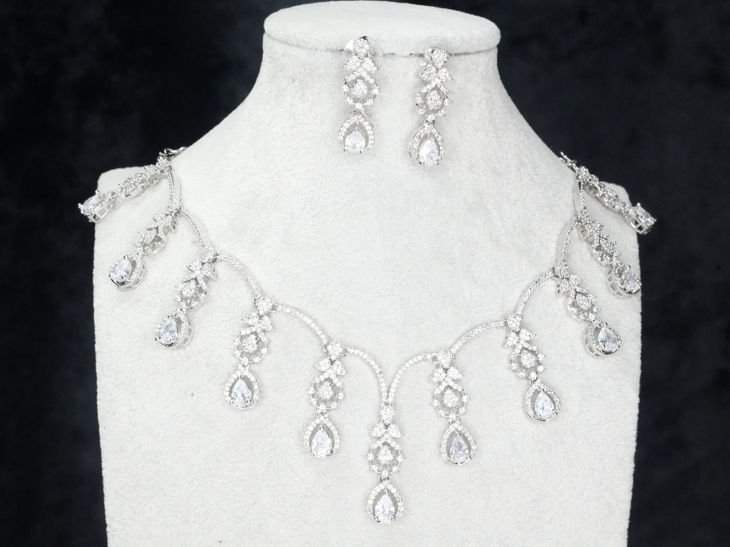 Silver American Diamond Cz Necklace Jewelry Silver Set