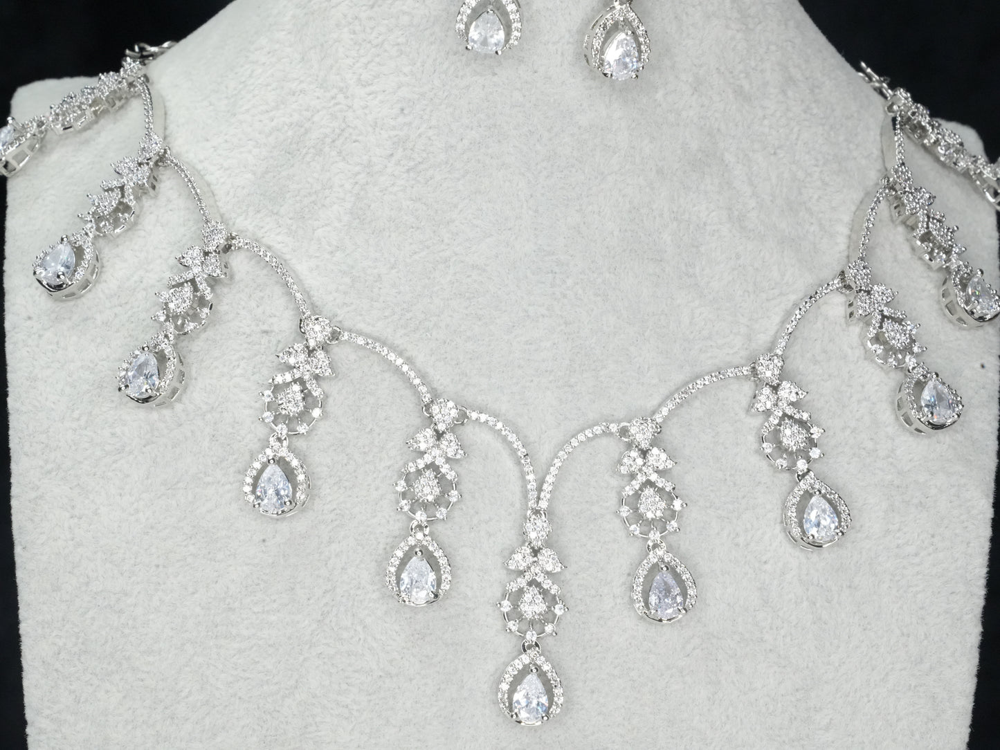 Silver American Diamond Cz Necklace Jewelry Silver Set