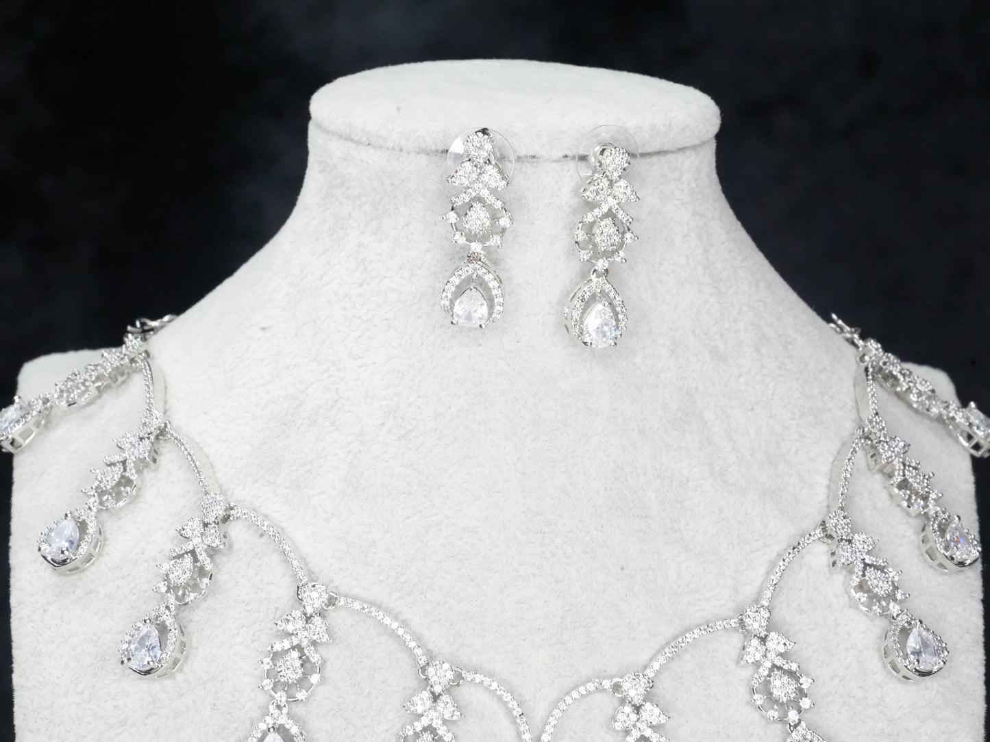 Silver American Diamond Cz Necklace Jewelry Silver Set