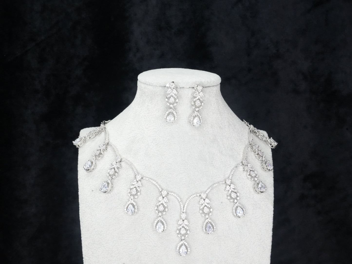 Silver American Diamond Cz Necklace Jewelry Silver Set