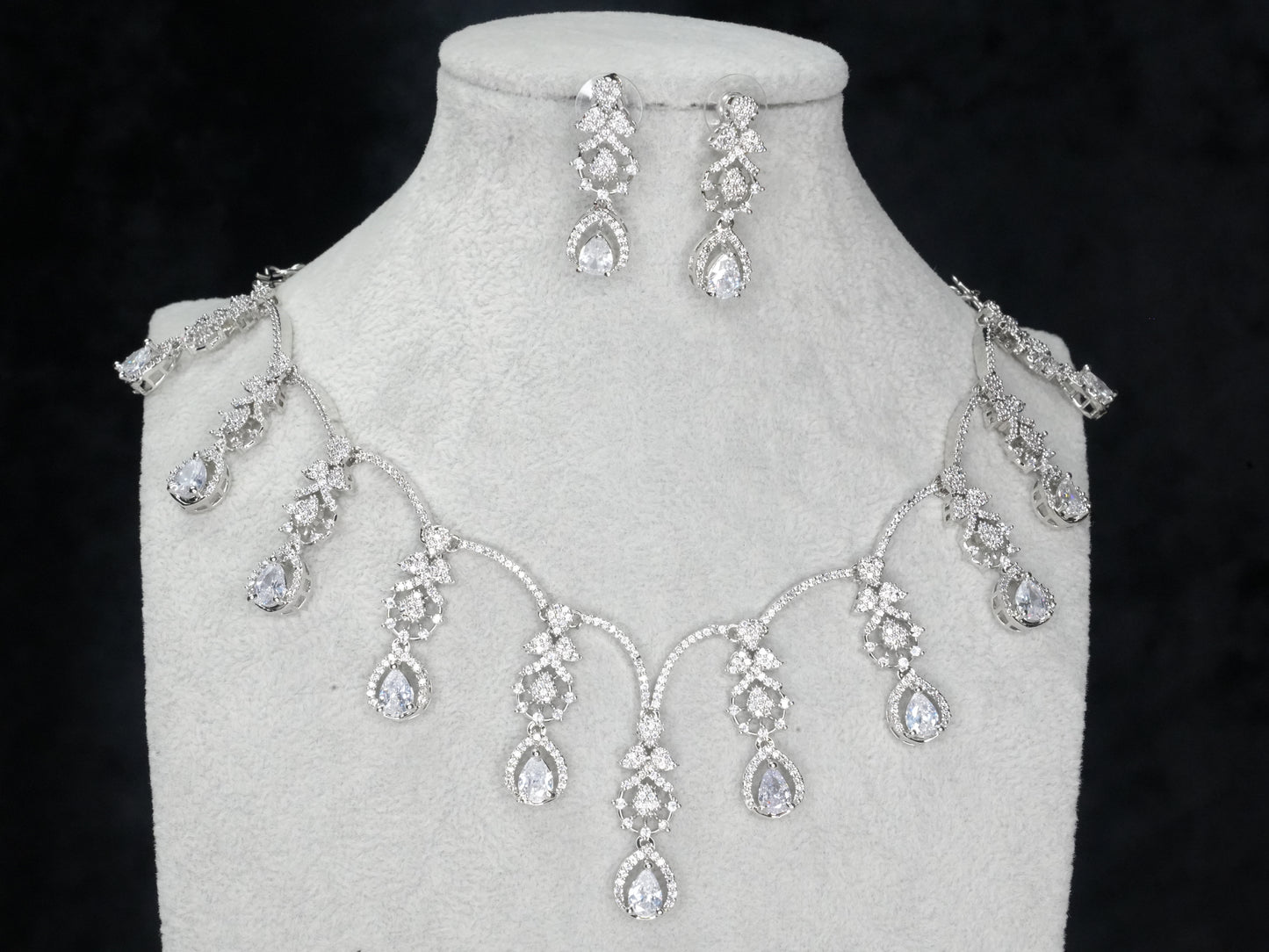Silver American Diamond Cz Necklace Jewelry Silver Set