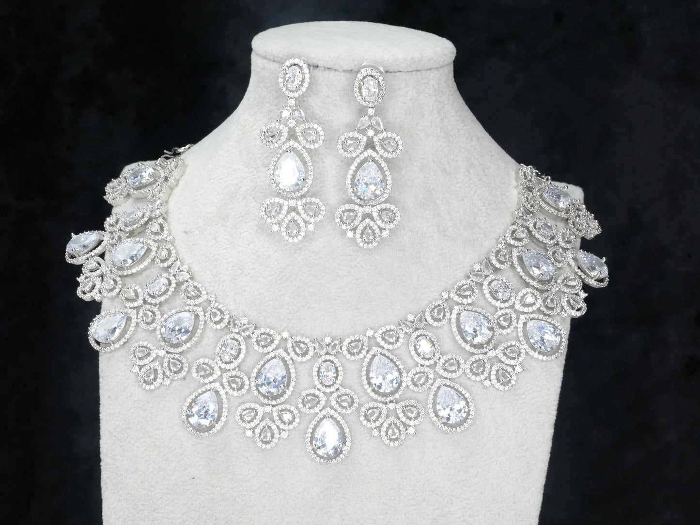 Silver American Diamond Cz Necklace Jewelry Bridal Silver set