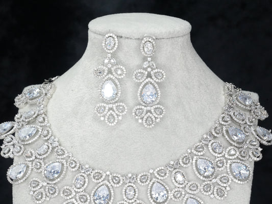 Silver American Diamond Cz Necklace Jewelry Bridal Silver set