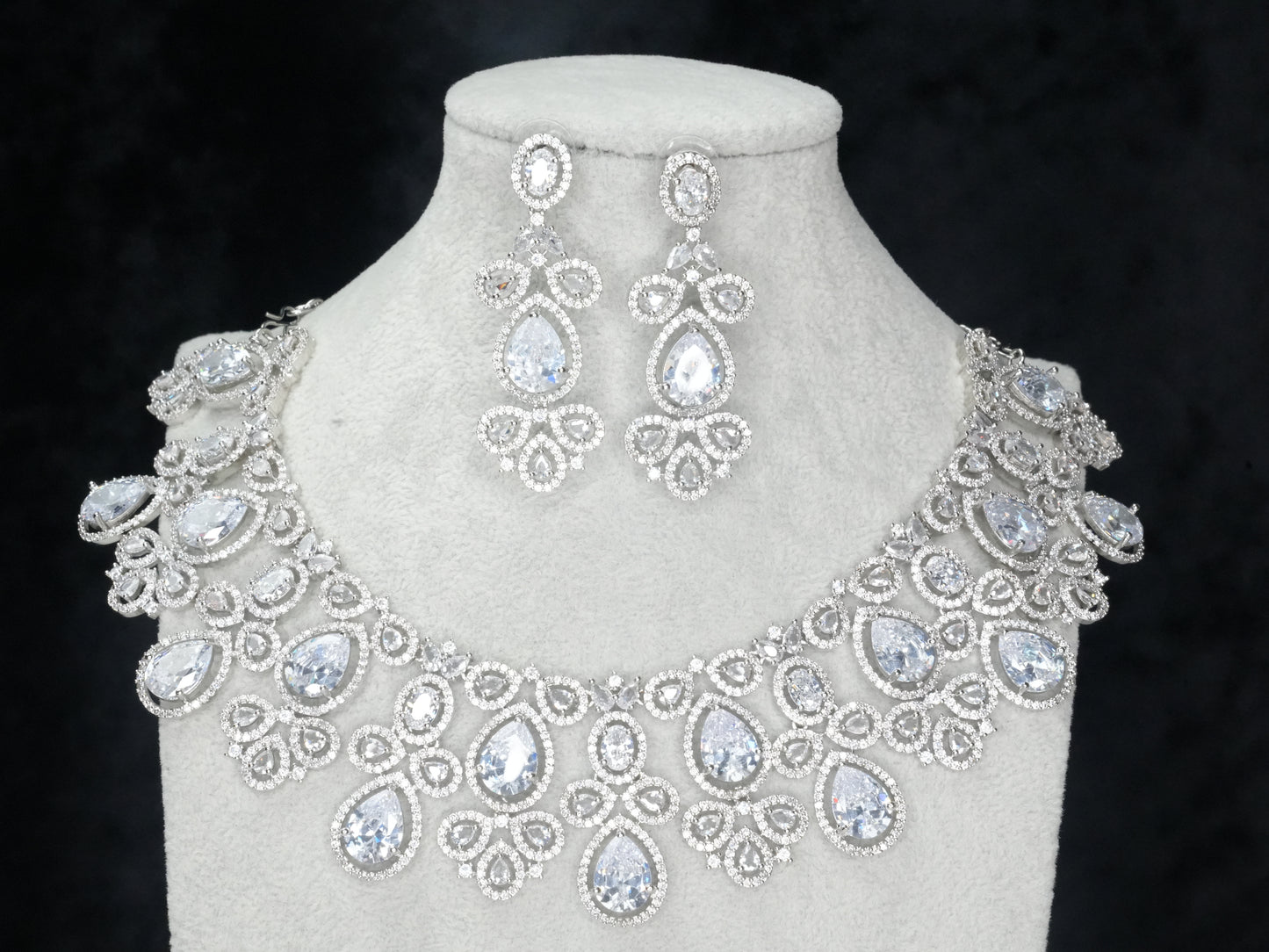 Silver American Diamond Cz Necklace Jewelry Bridal Silver set