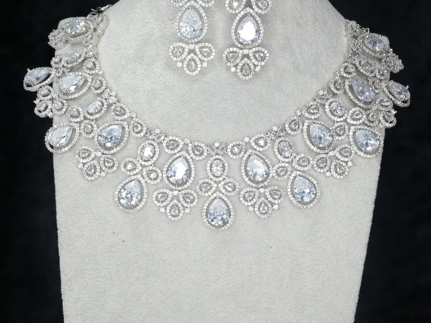 Silver American Diamond Cz Necklace Jewelry Bridal Silver set