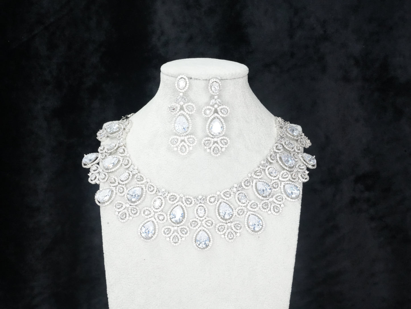 Silver American Diamond Cz Necklace Jewelry Bridal Silver set