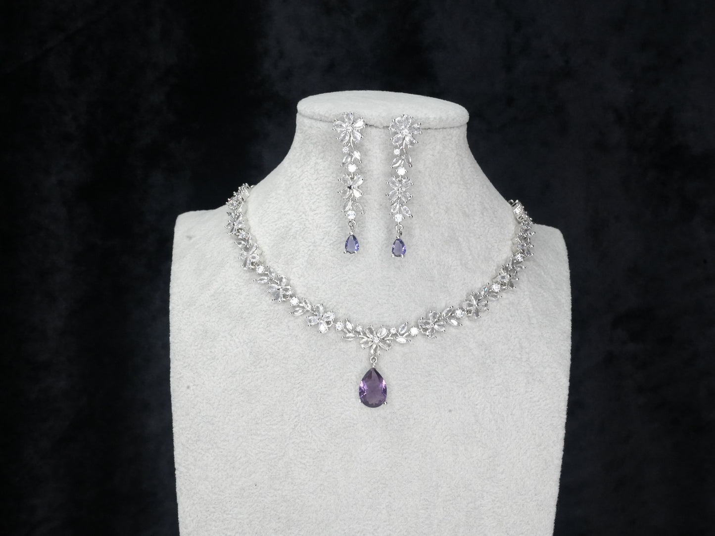 Light Purple Silver American Diamond Cz Necklace Jewelry Purple set