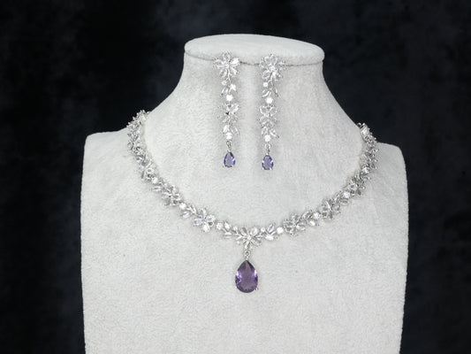 Light Purple Silver American Diamond Cz Necklace Jewelry Purple set