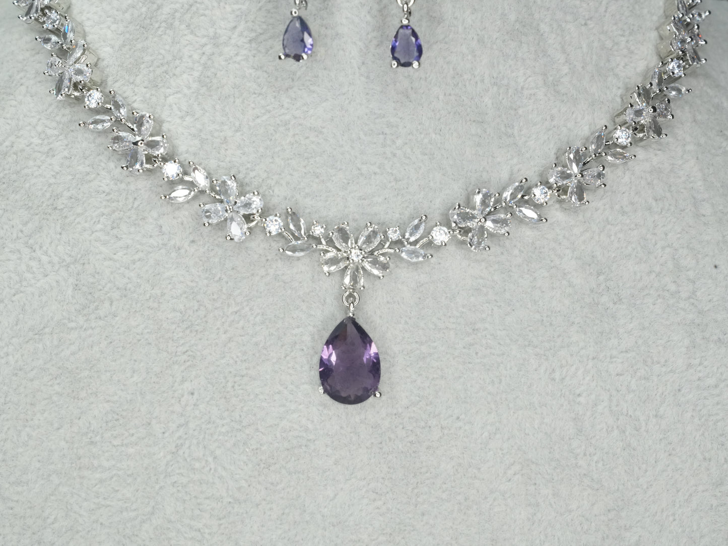 Light Purple Silver American Diamond Cz Necklace Jewelry Purple set