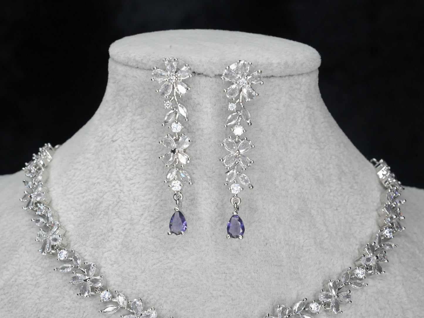 Light Purple Silver American Diamond Cz Necklace Jewelry Purple set