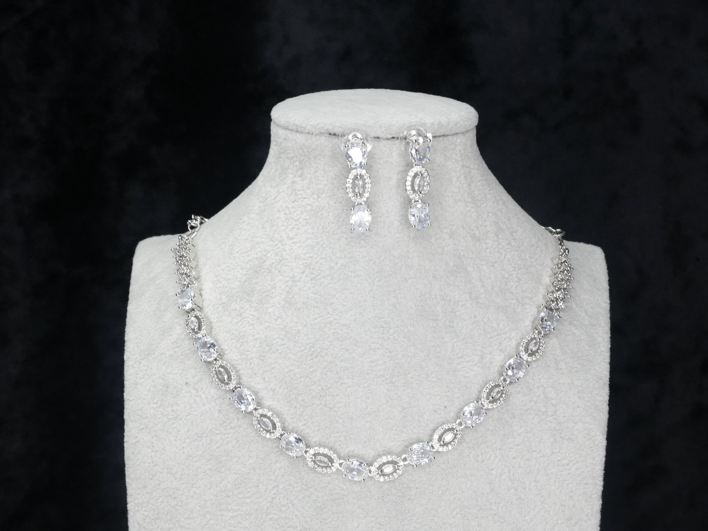 Silver American Diamond Cz Necklace Jewelry Silver set