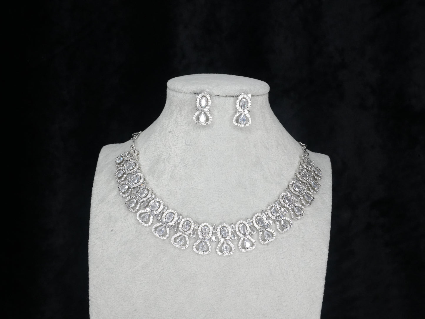 Silver American Diamond Cz Necklace Jewelry Silver set