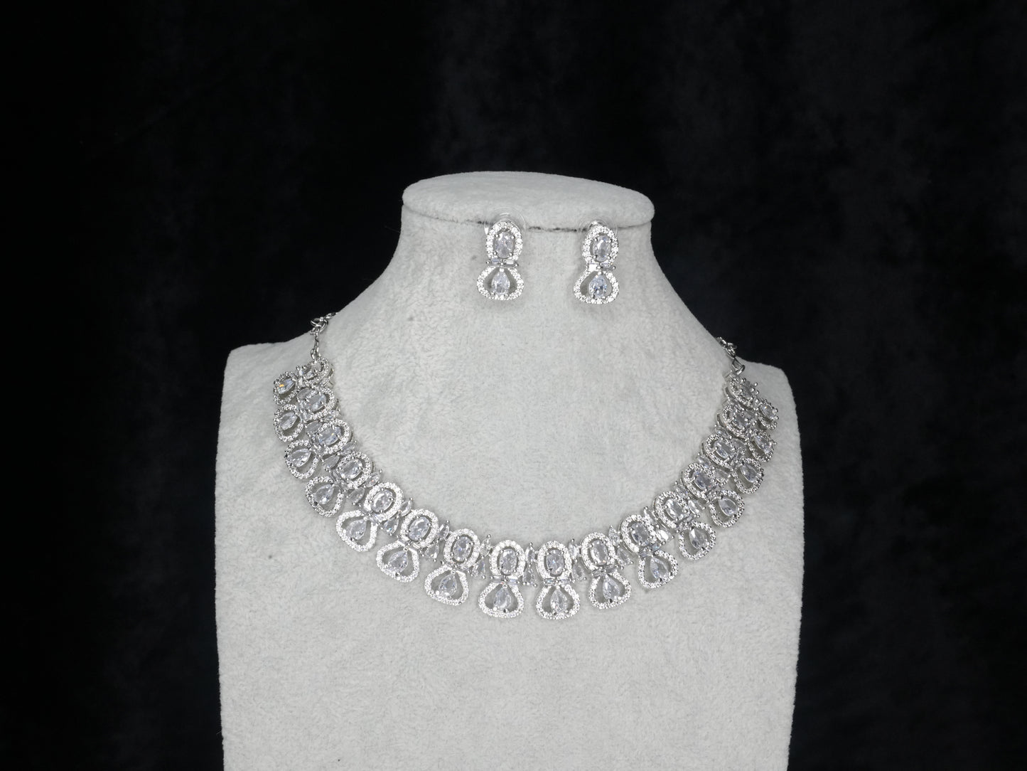 Silver American Diamond Cz Necklace Jewelry Silver set