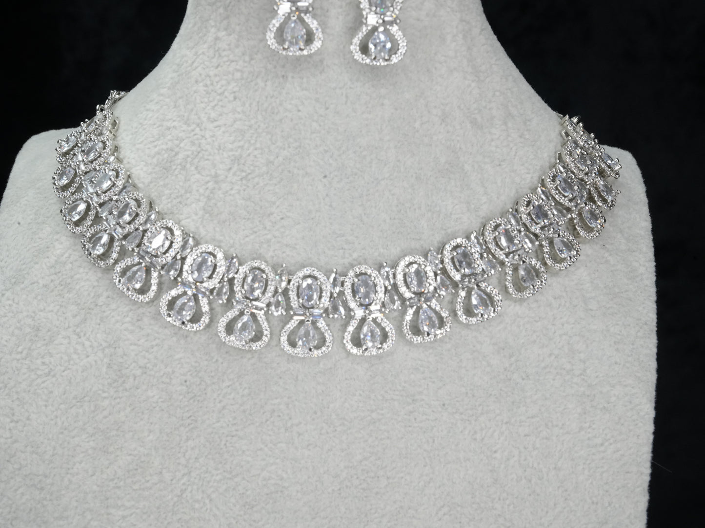 Silver American Diamond Cz Necklace Jewelry Silver set