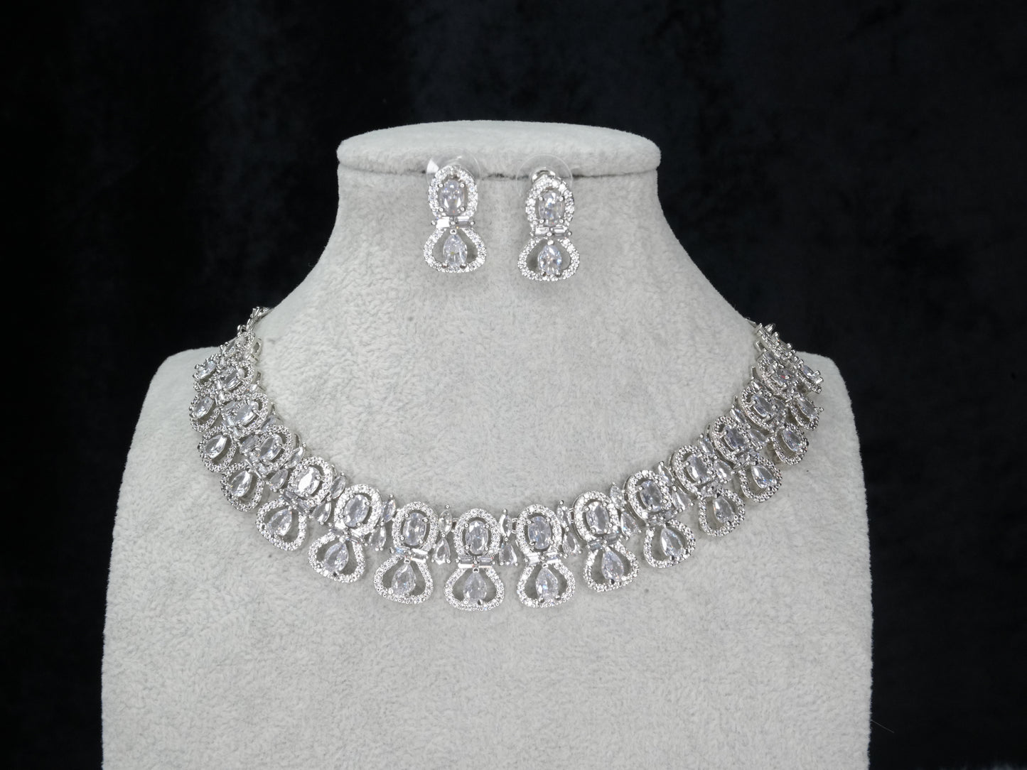 Silver American Diamond Cz Necklace Jewelry Silver set
