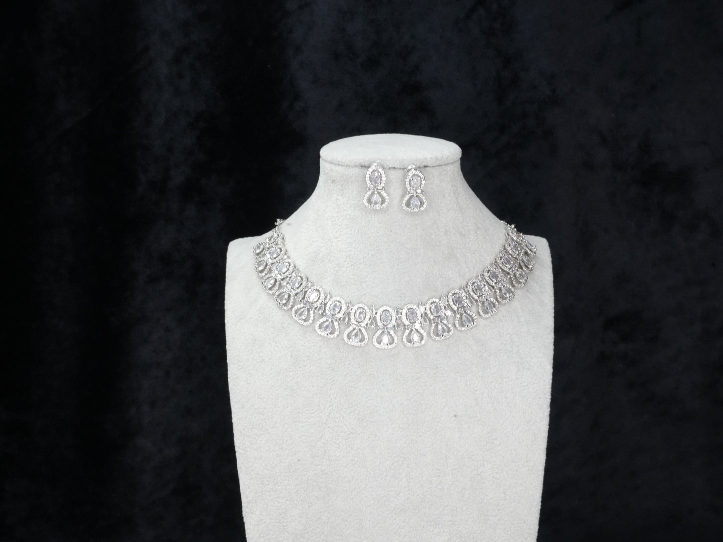 Silver American Diamond Cz Necklace Jewelry Silver set