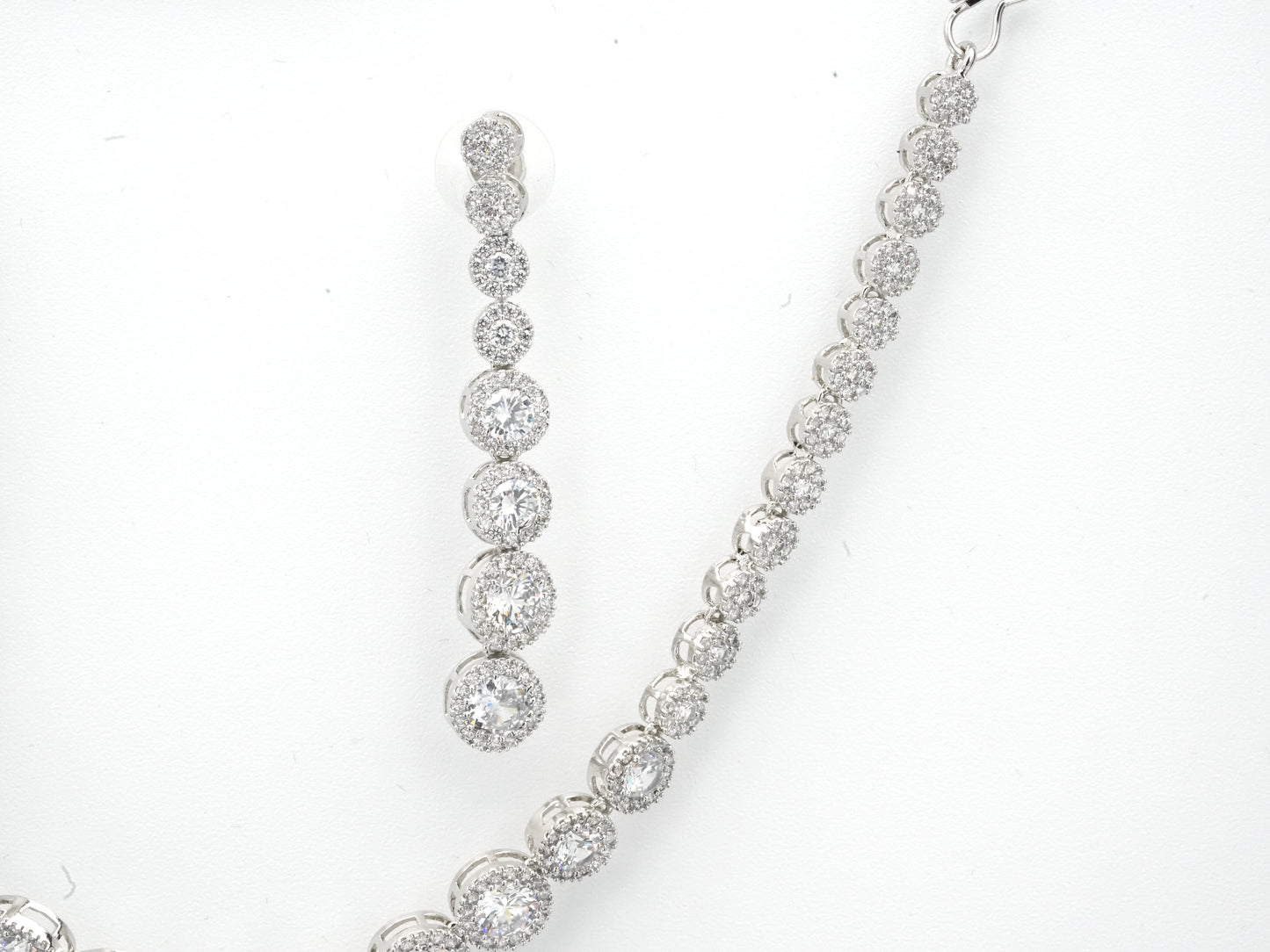 Classic Round Cut CZ Tennis Necklace & Earring Set – Silver-Tone Bridal Jewelry
