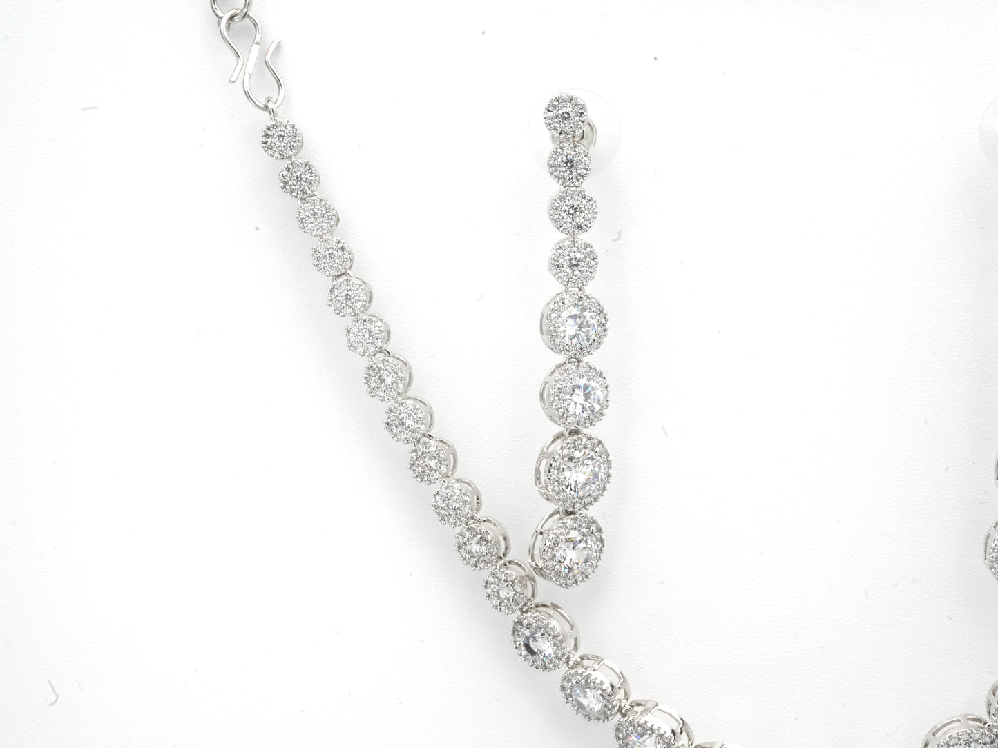 Classic Round Cut CZ Tennis Necklace & Earring Set – Silver-Tone Bridal Jewelry