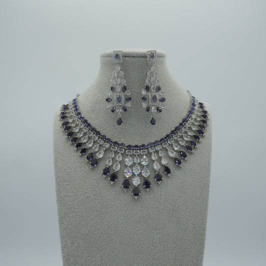 Blue Silver American Diamond Cz Necklace Jewelry Bridal Blue set