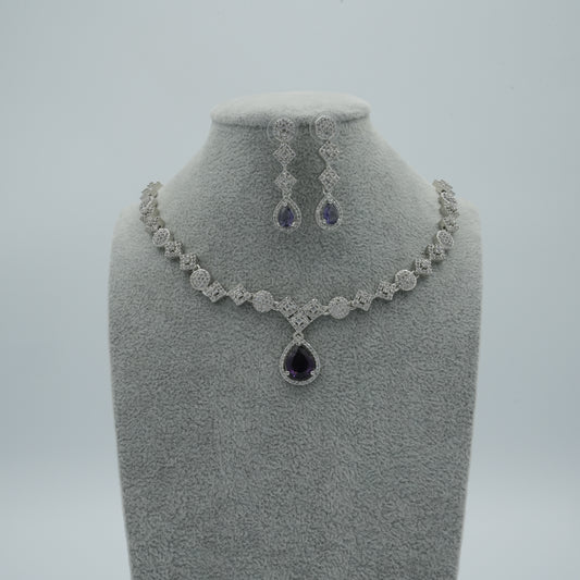 Purple American Diamond Cz Necklace Jewelry Purple set