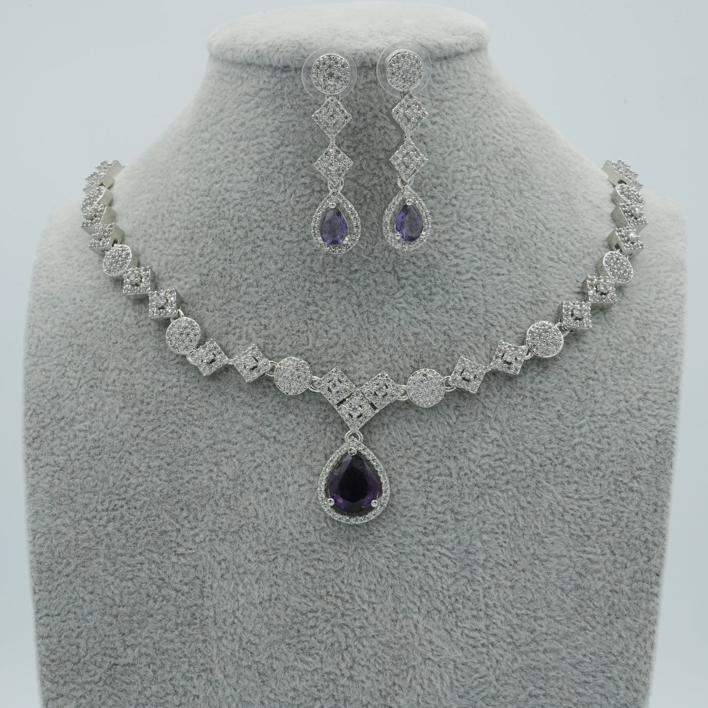 Purple American Diamond Cz Necklace Jewelry Purple set
