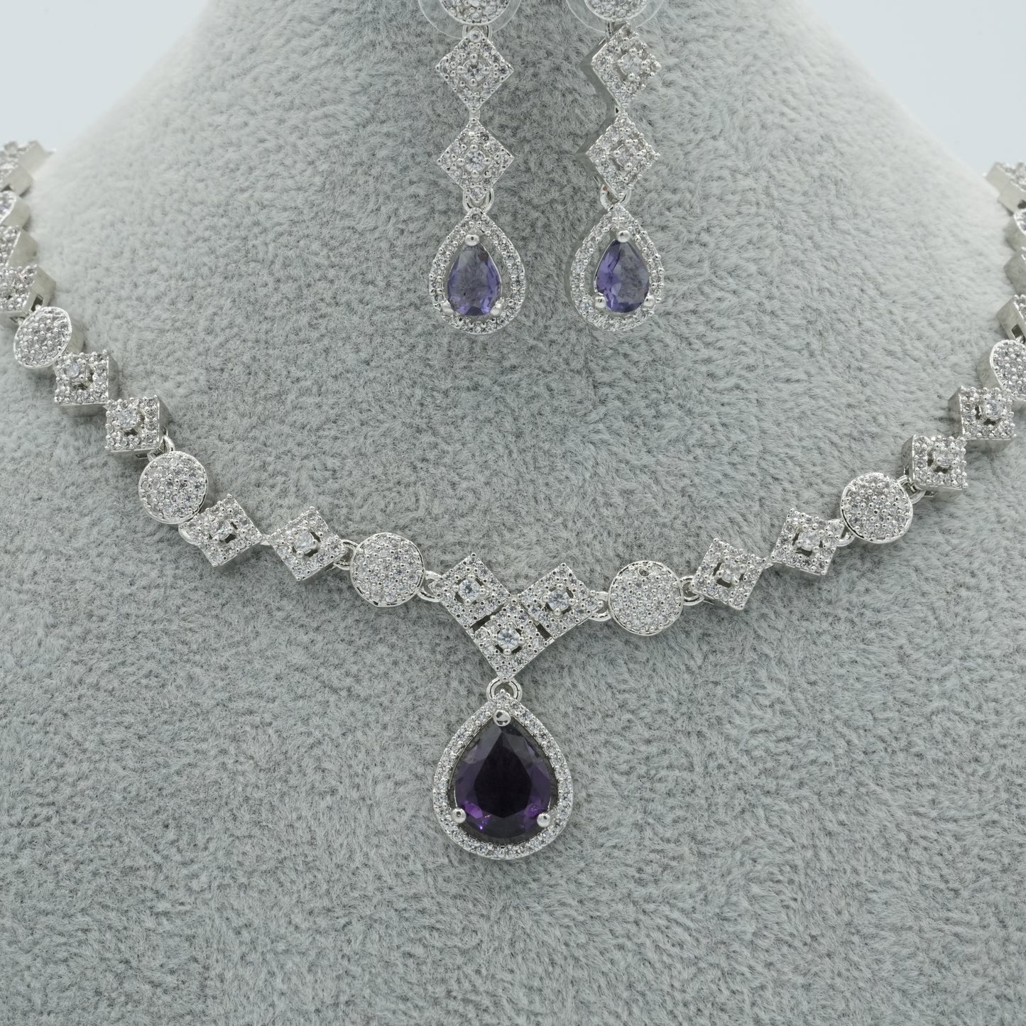 Purple American Diamond Cz Necklace Jewelry Purple set