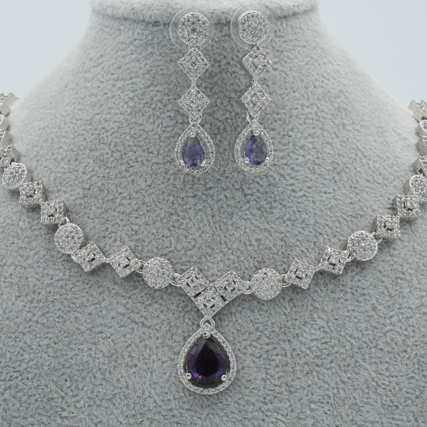 Purple American Diamond Cz Necklace Jewelry Purple set