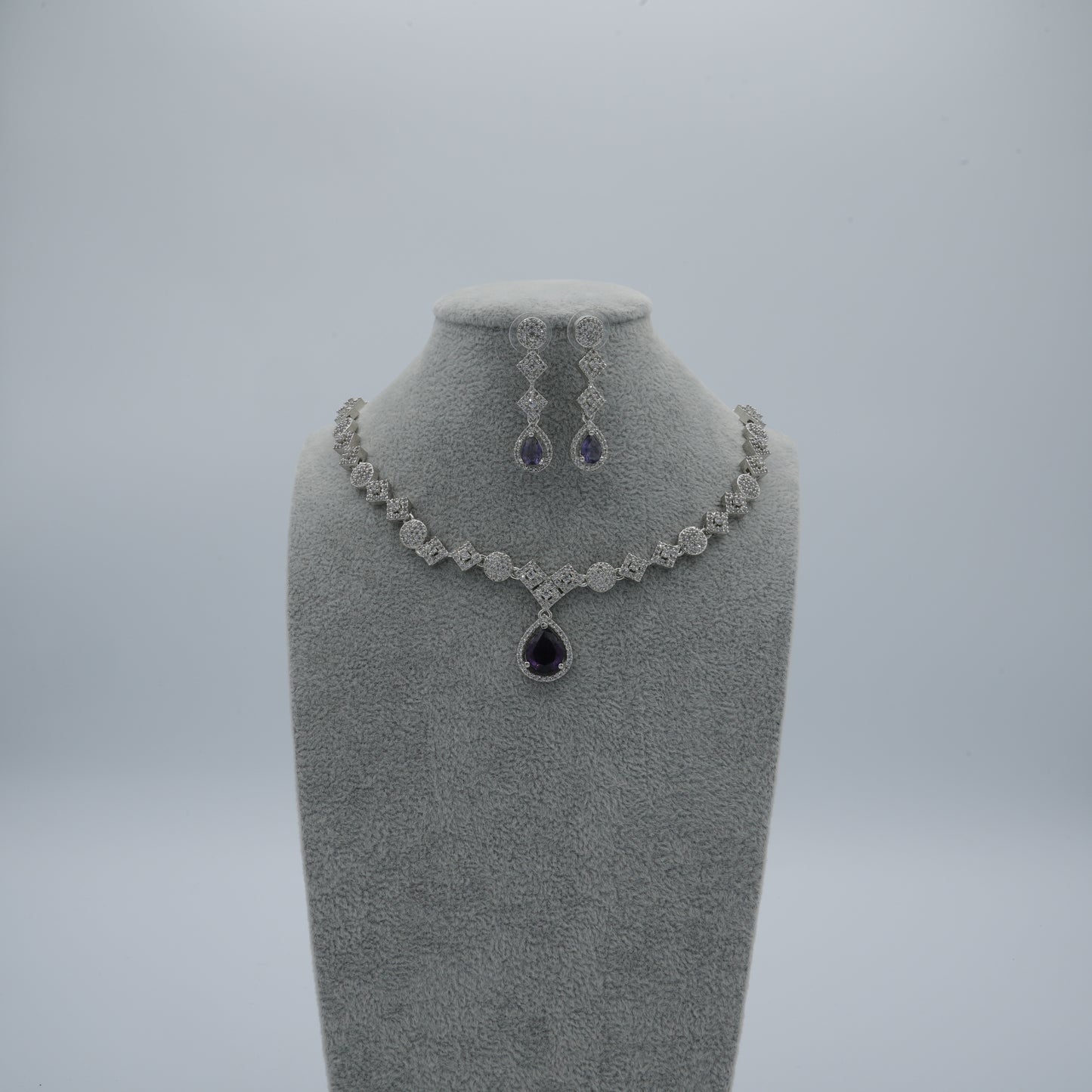 Purple American Diamond Cz Necklace Jewelry Purple set
