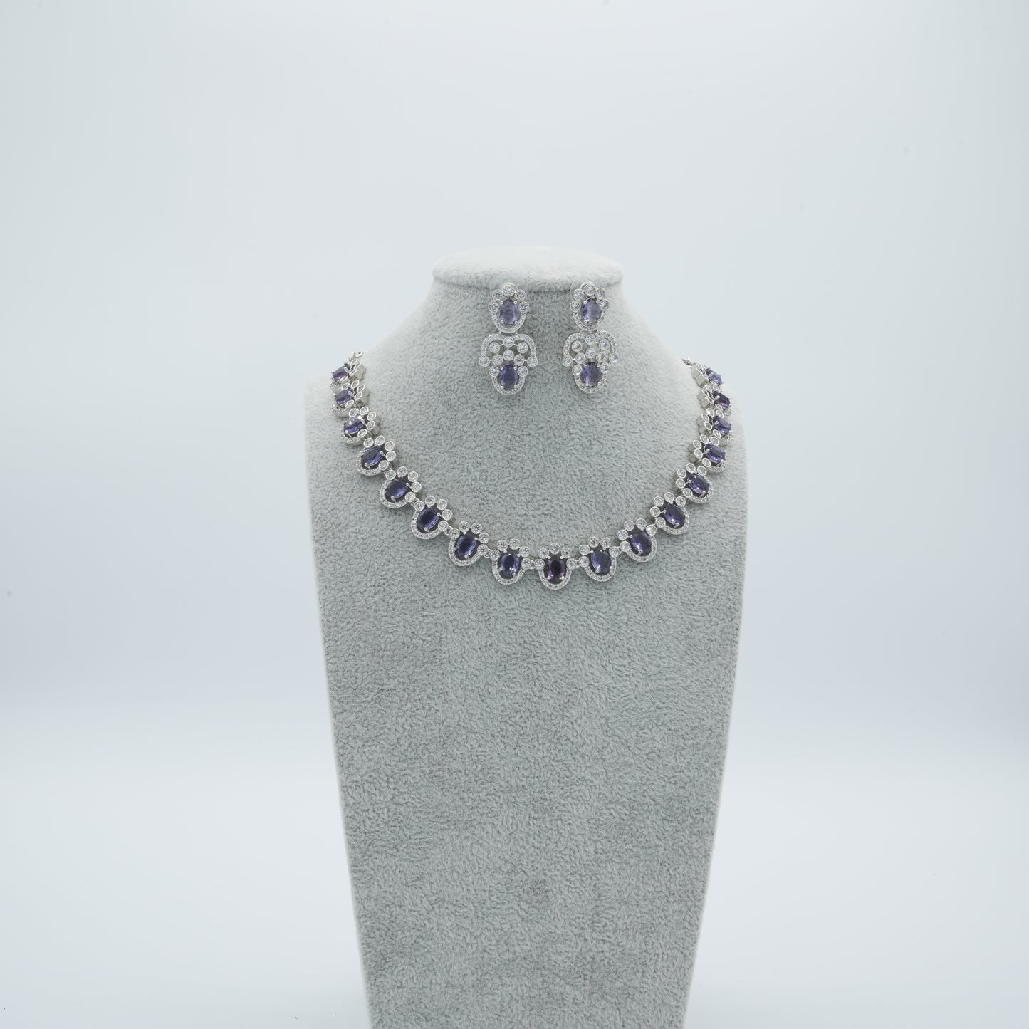Purple Silver American Diamond Cz Necklace Jewelry Purple set