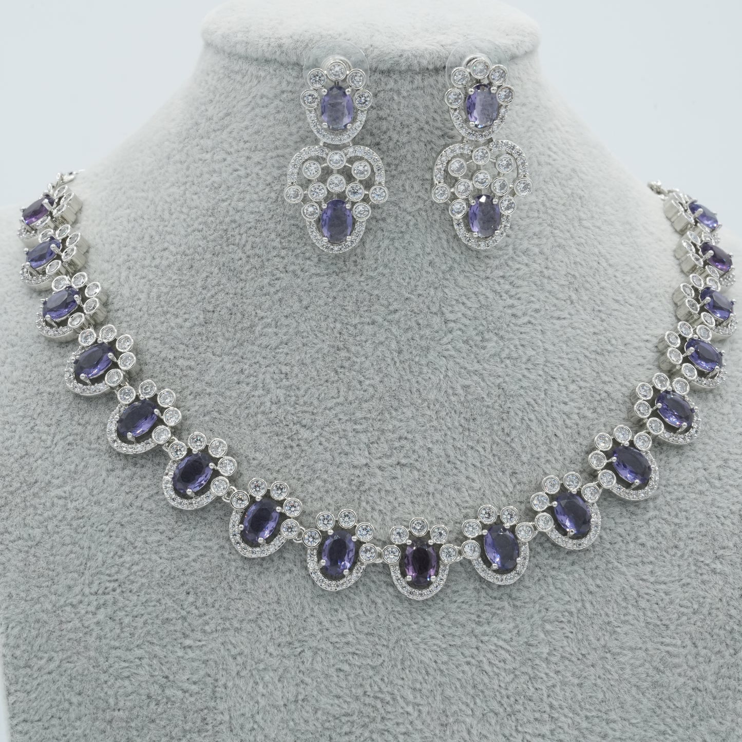 Purple Silver American Diamond Cz Necklace Jewelry Purple set