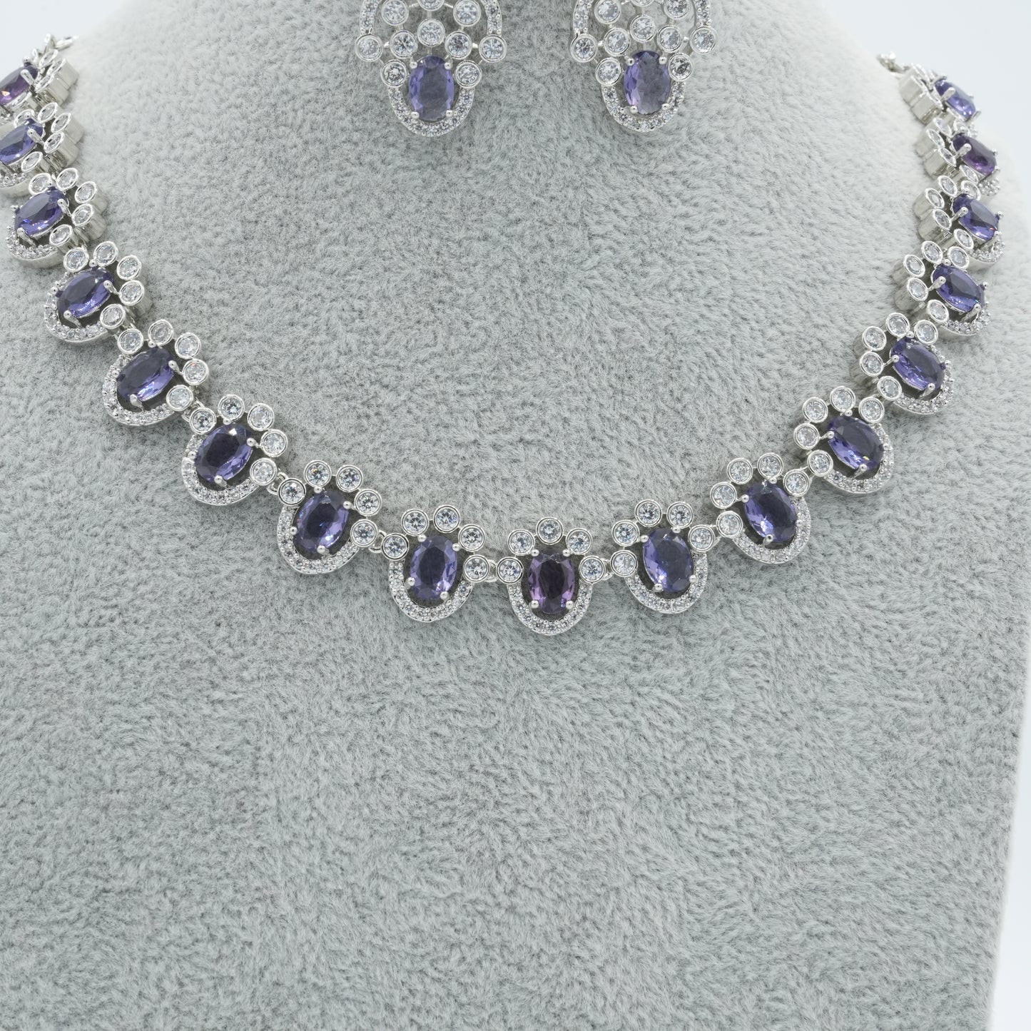 Purple Silver American Diamond Cz Necklace Jewelry Purple set