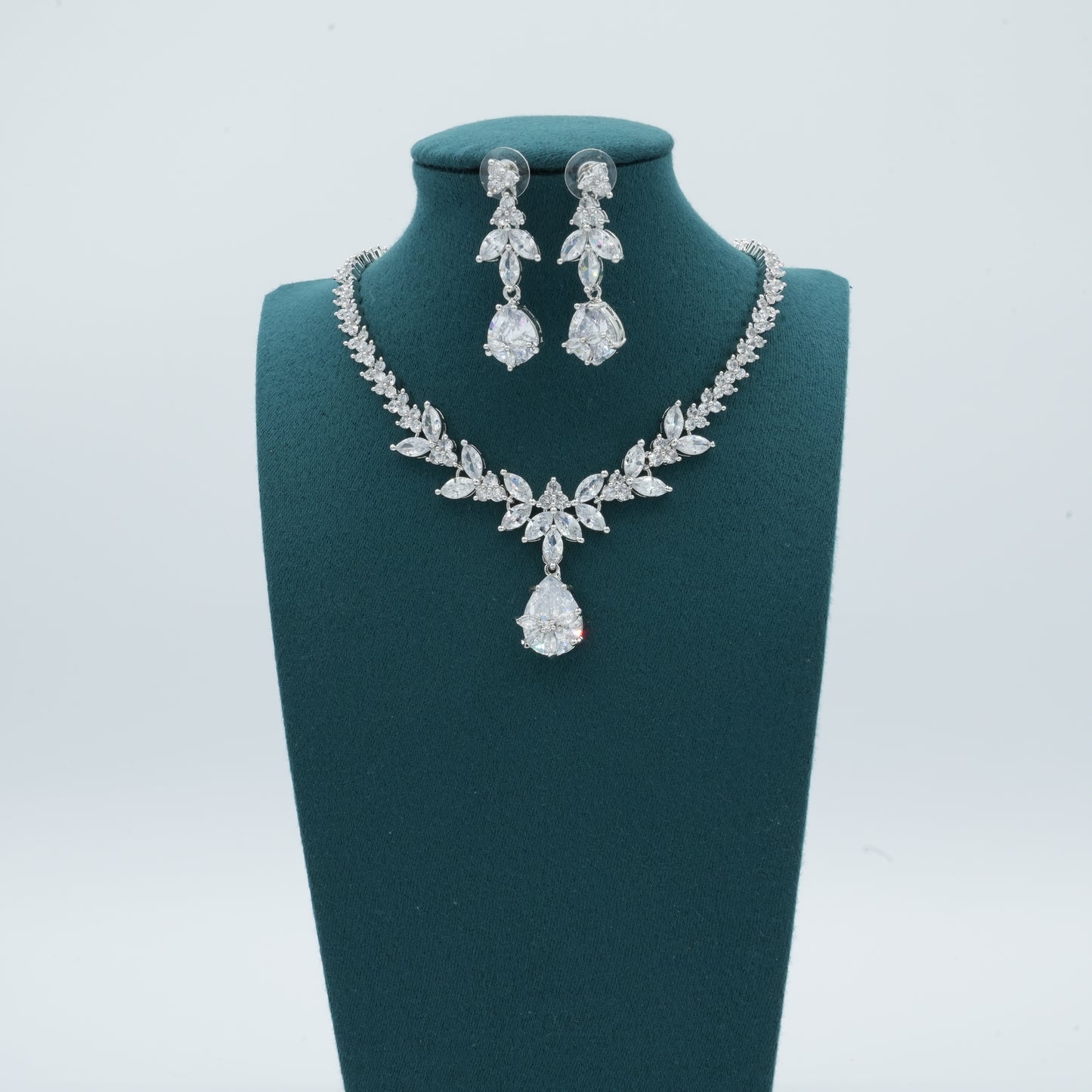 Silver American Diamond Cz Necklace Jewelry Silver set