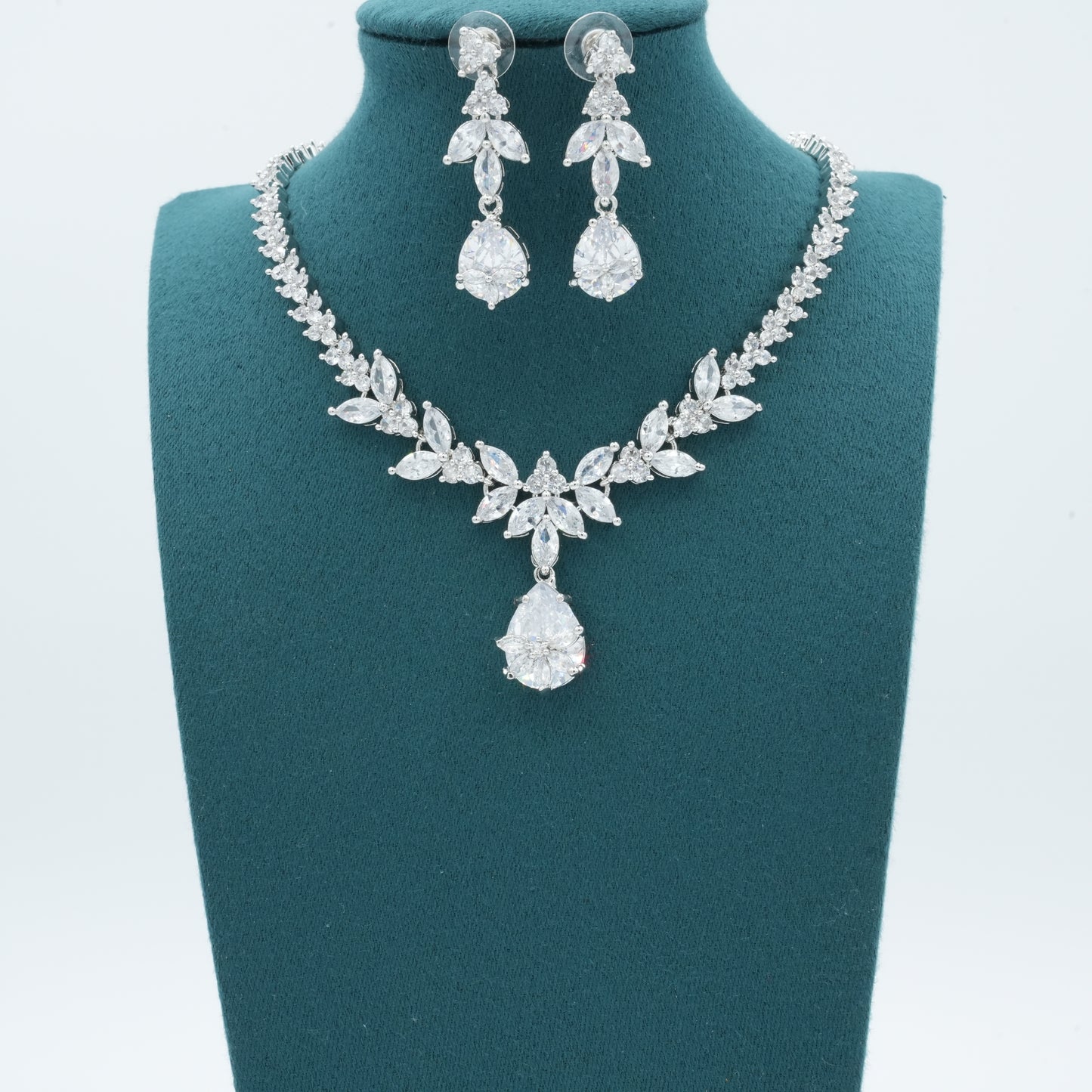Silver American Diamond Cz Necklace Jewelry Silver set