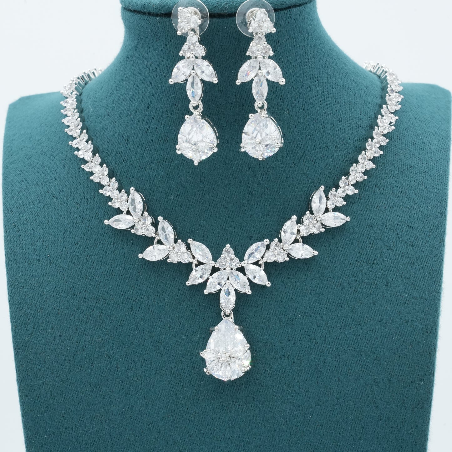 Silver American Diamond Cz Necklace Jewelry Silver set