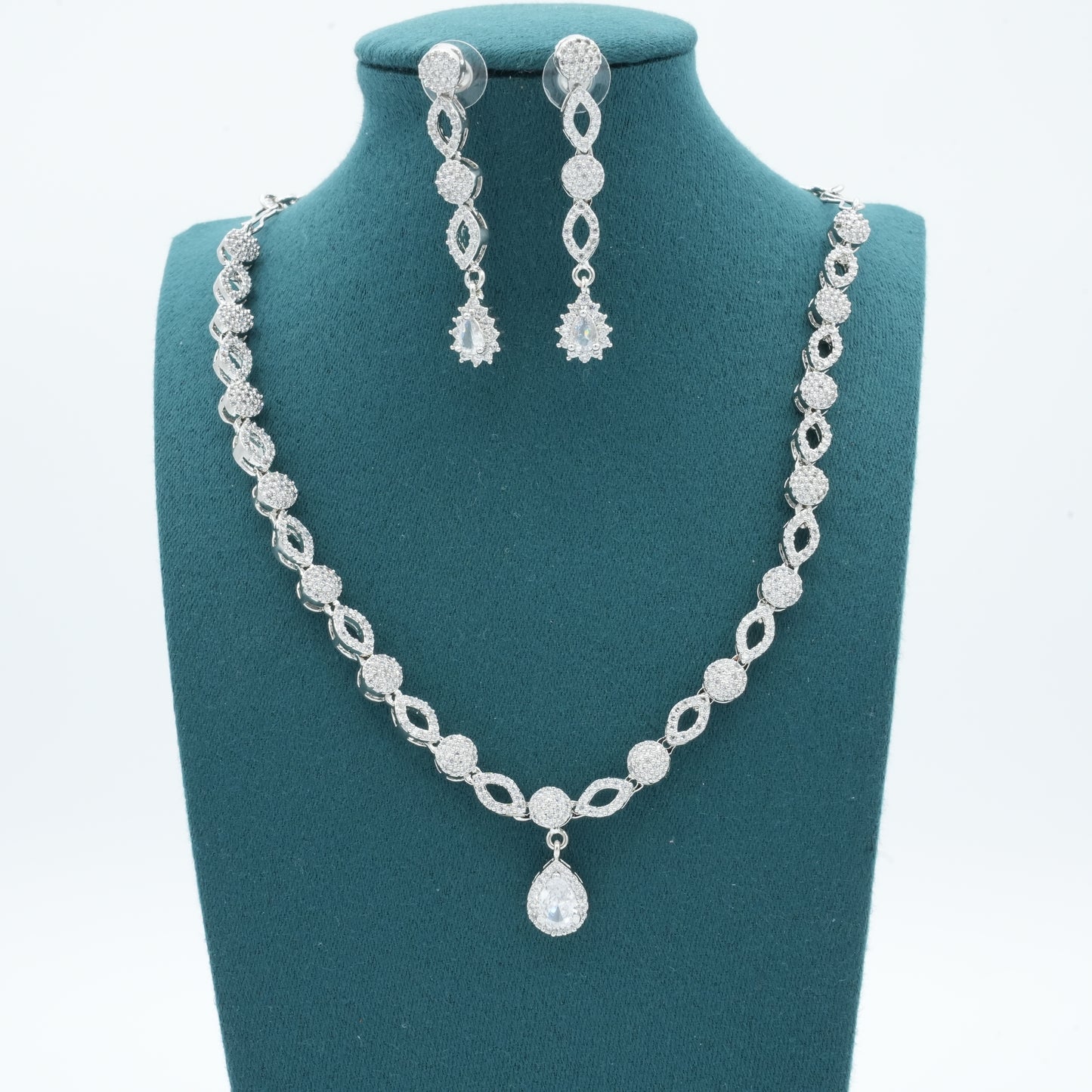 Silver American Diamonds Cz Necklace Jewelry Silver set