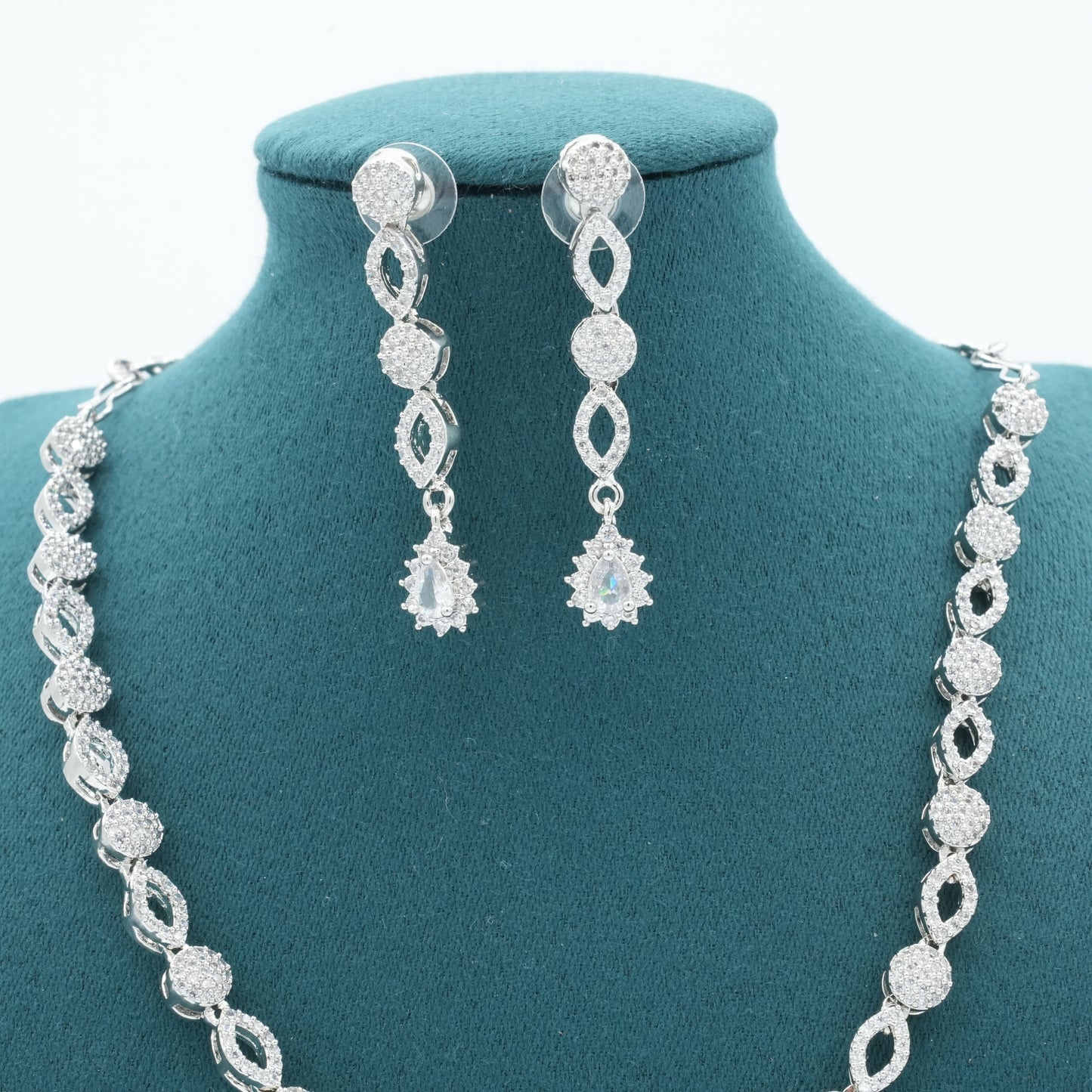 Silver American Diamonds Cz Necklace Jewelry Silver set