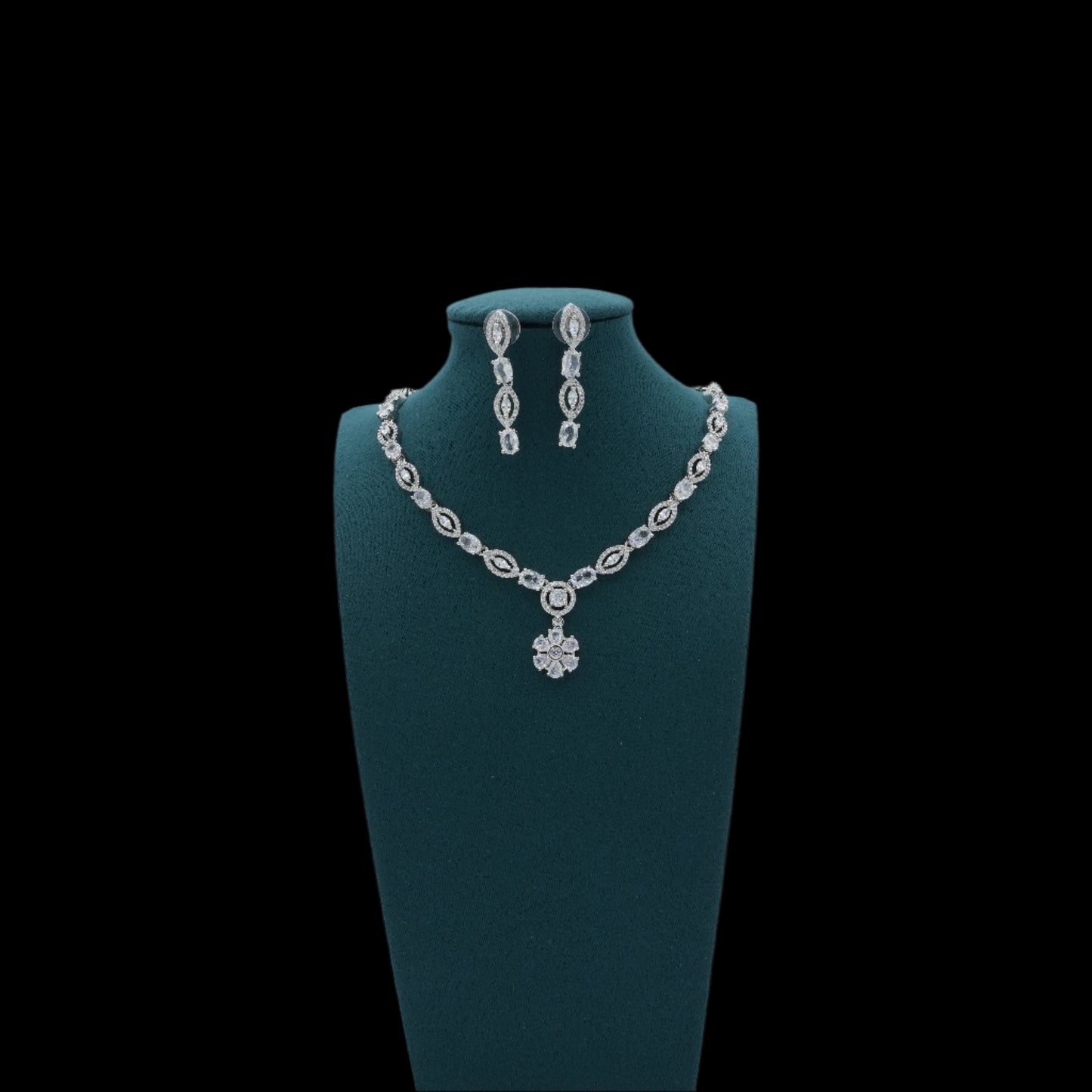 Silver American Diamond Cz Necklace Jewelry Silver set