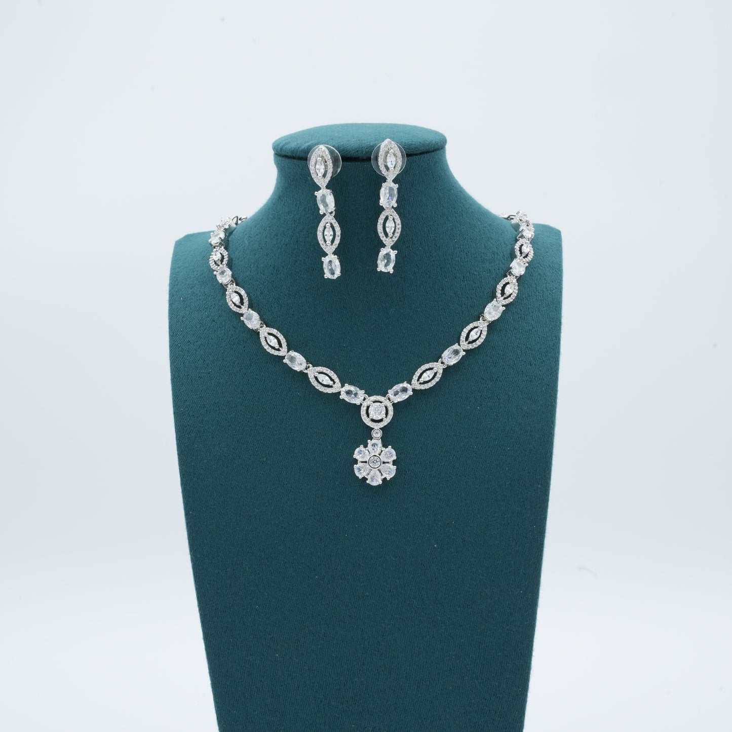 Silver American Diamond Cz Necklace Jewelry Silver set