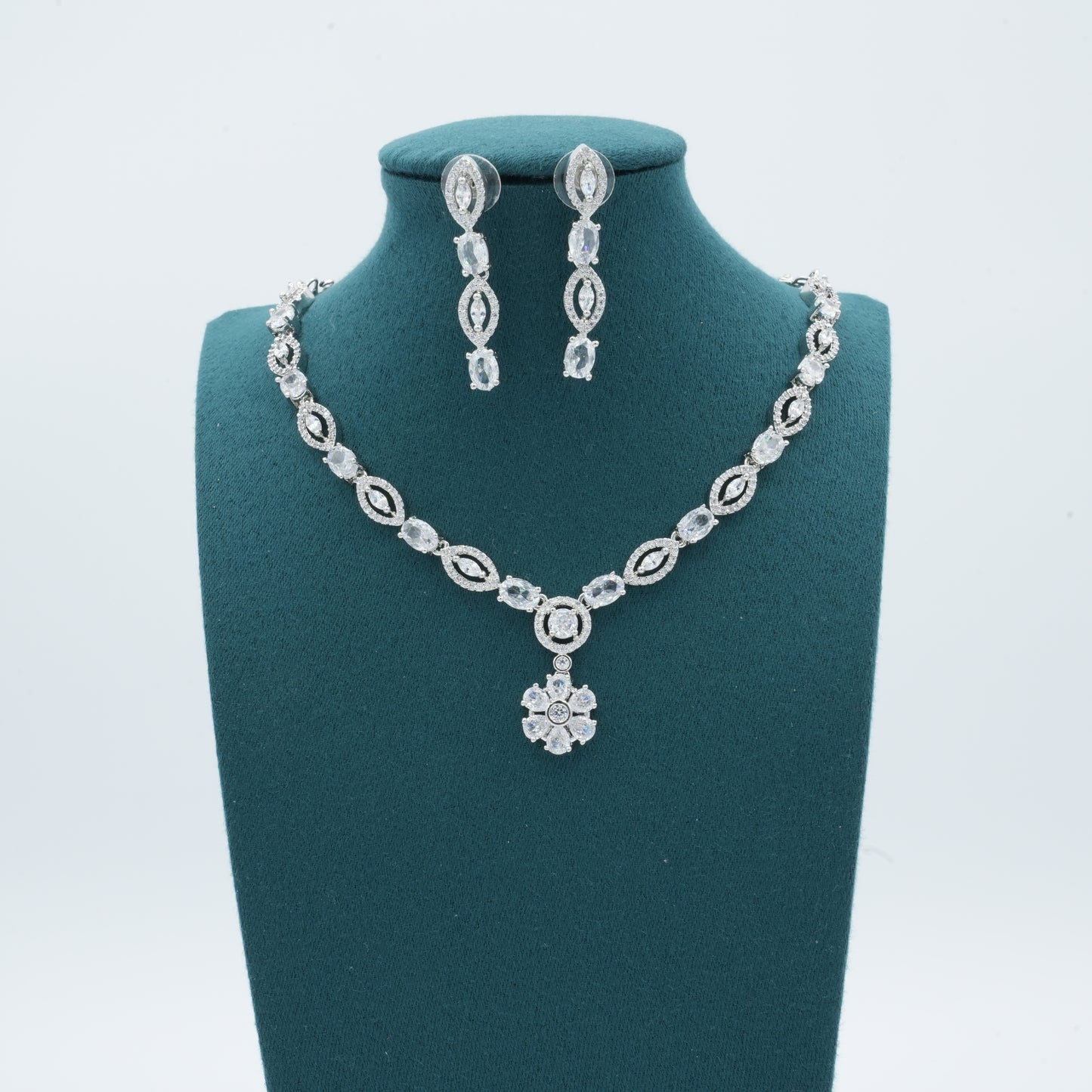 Silver American Diamond Cz Necklace Jewelry Silver set
