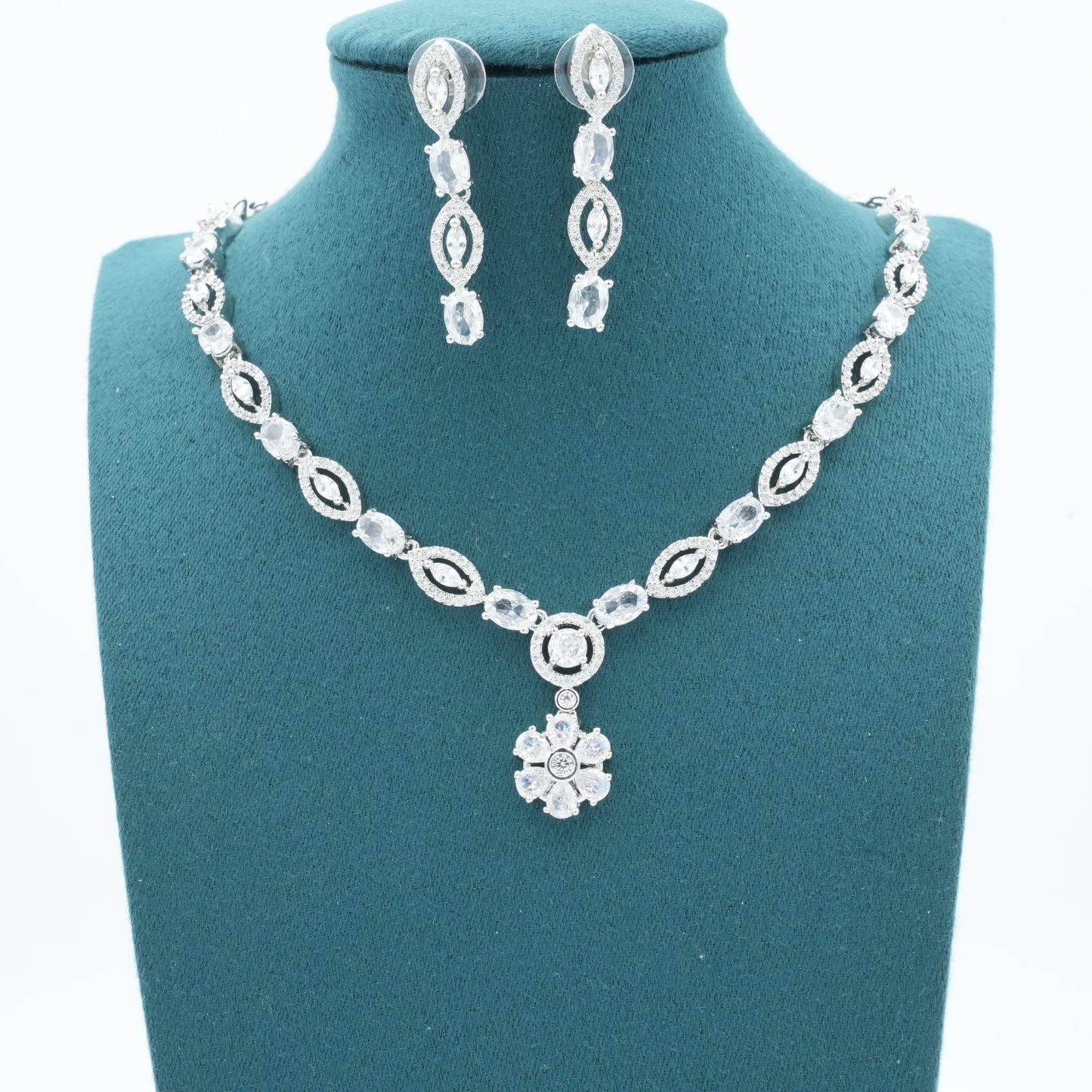 Silver American Diamond Cz Necklace Jewelry Silver set