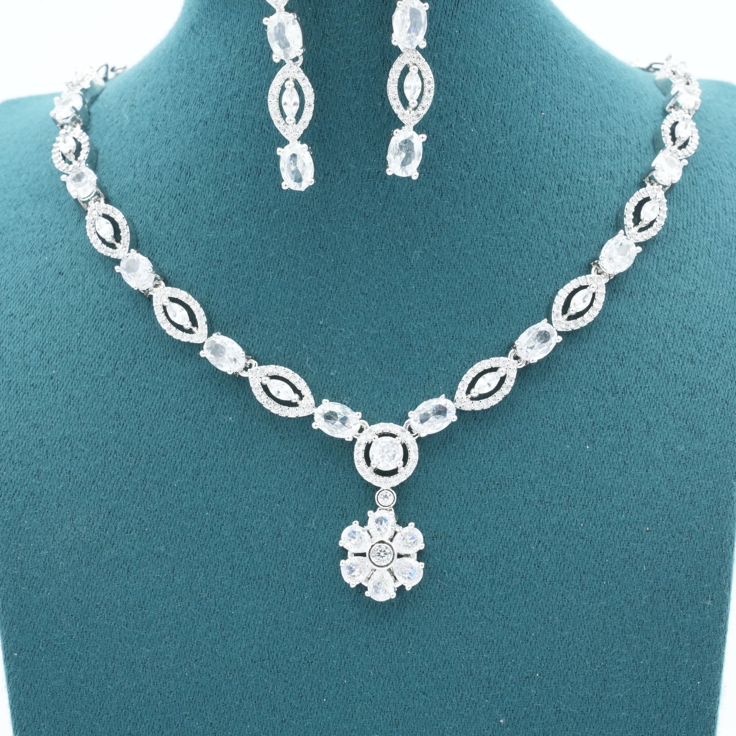 Silver American Diamond Cz Necklace Jewelry Silver set