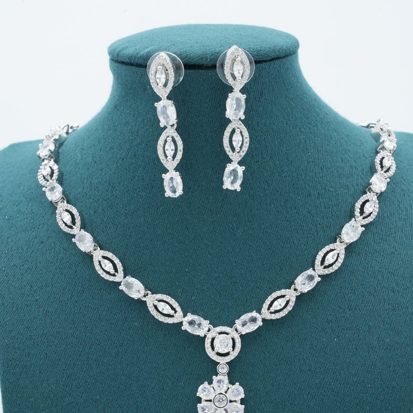 Silver American Diamond Cz Necklace Jewelry Silver set