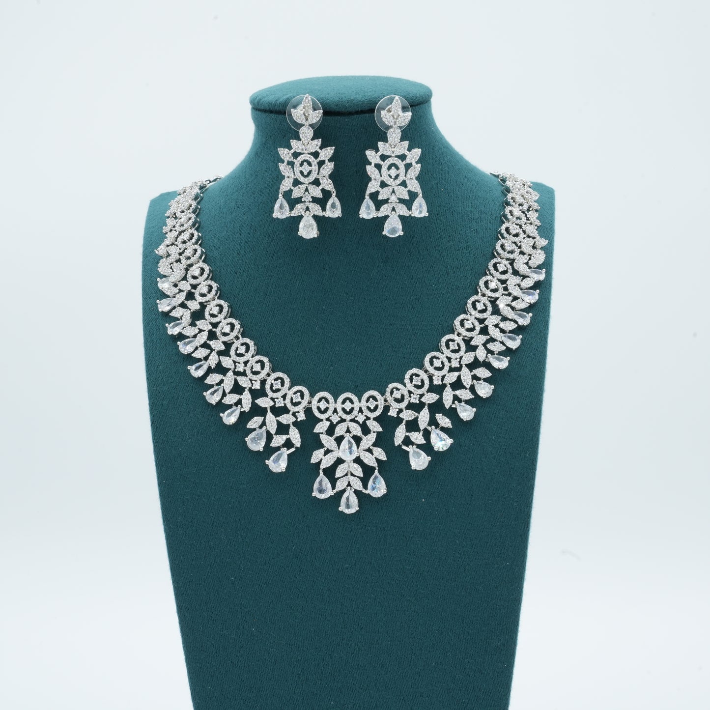 Silver American Diamond Cz Necklace Jewelry Silver set