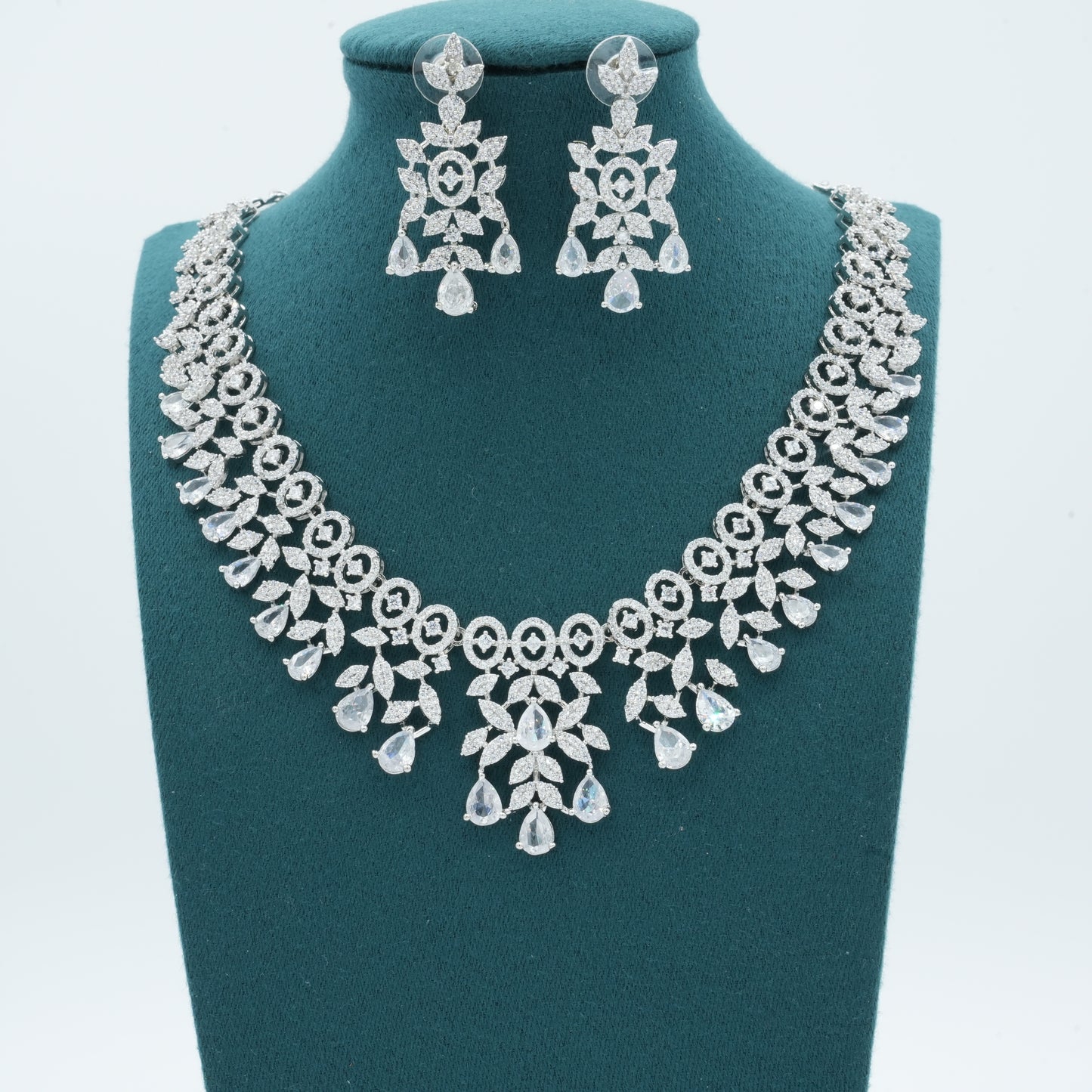 Silver American Diamond Cz Necklace Jewelry Silver set