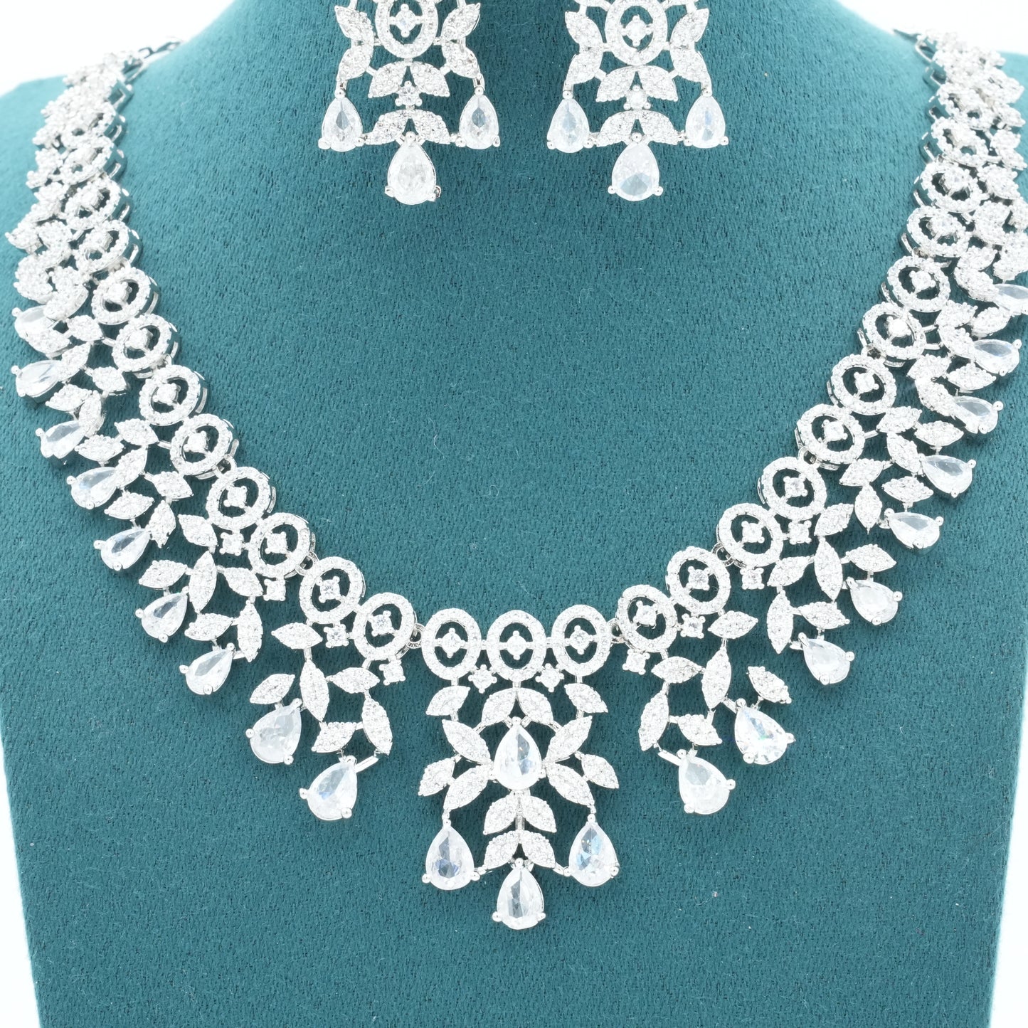 Silver American Diamond Cz Necklace Jewelry Silver set