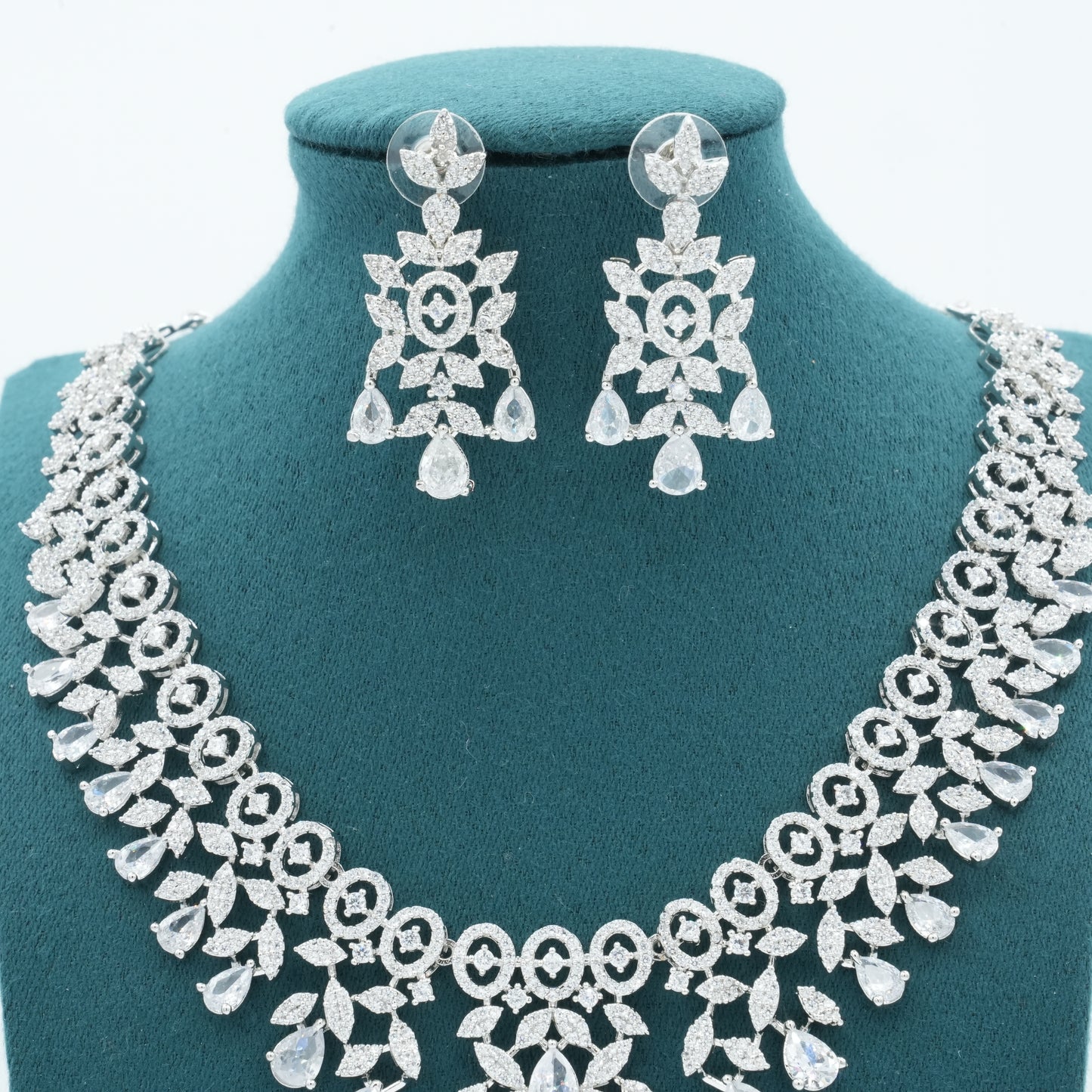 Silver American Diamond Cz Necklace Jewelry Silver set