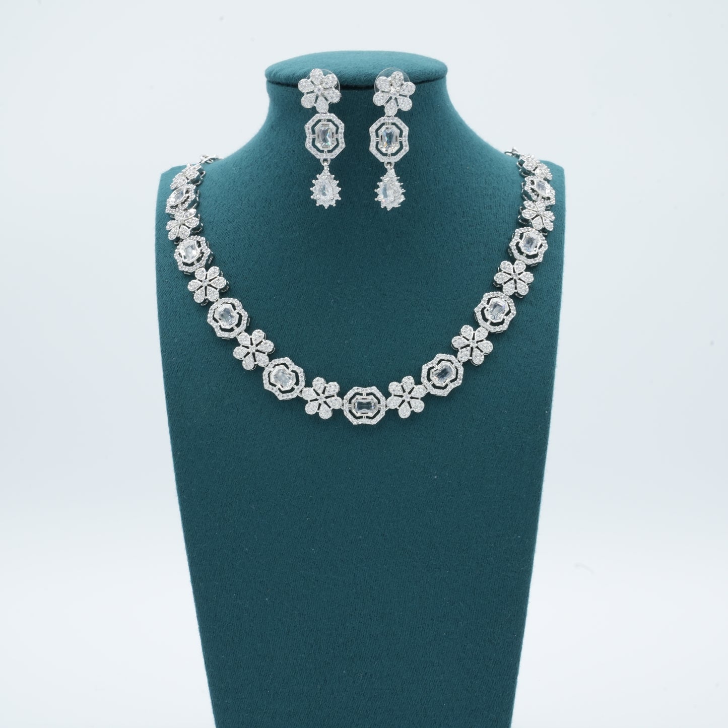 Silver American Diamond Cz Necklace Jewelry Silver set