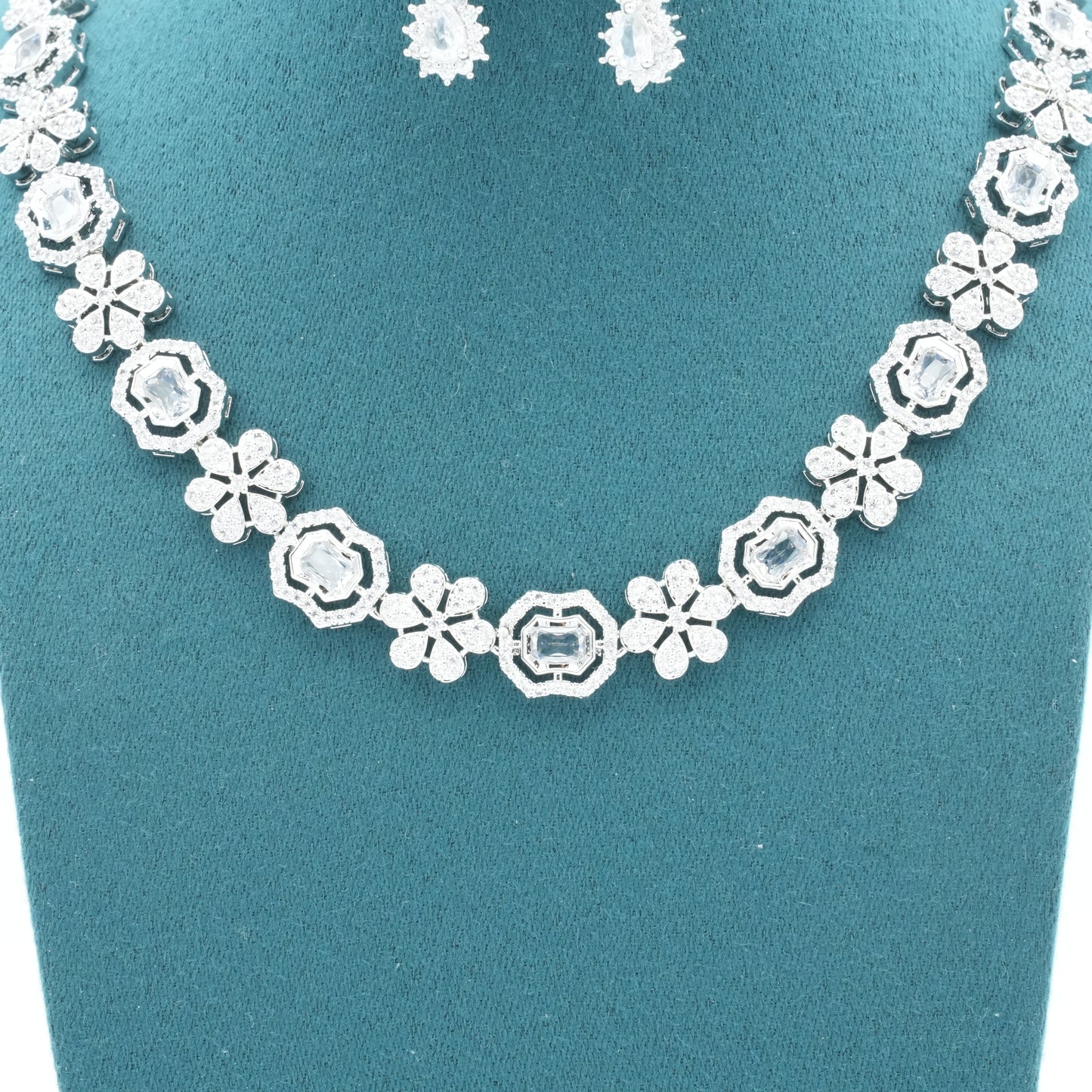 Silver American Diamond Cz Necklace Jewelry Silver set