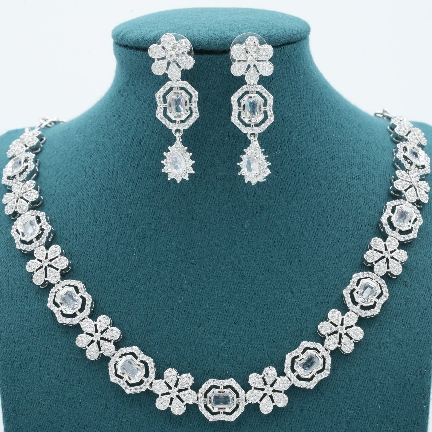 Silver American Diamond Cz Necklace Jewelry Silver set