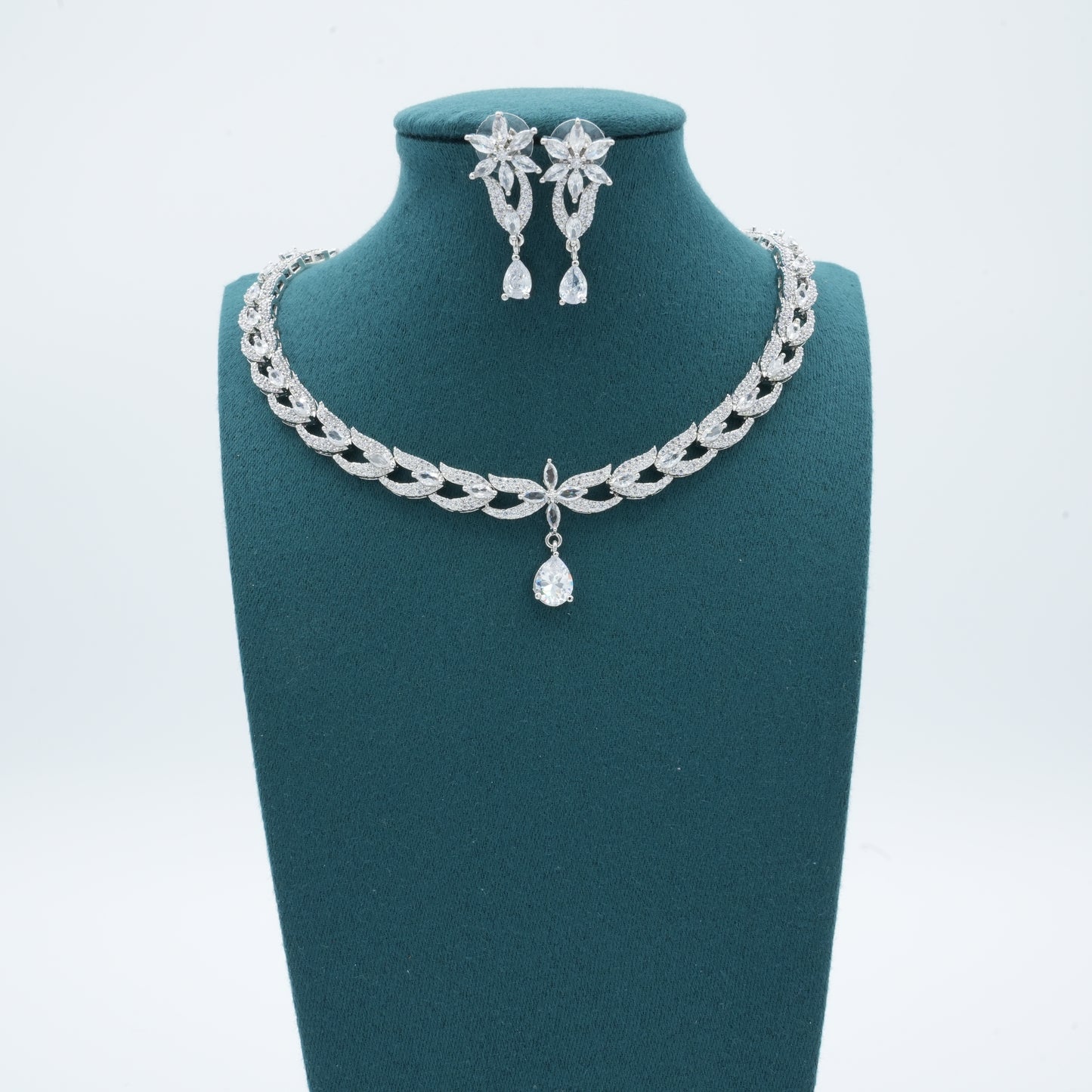 Silver American Diamond Cz Necklace Jewelry Silver set
